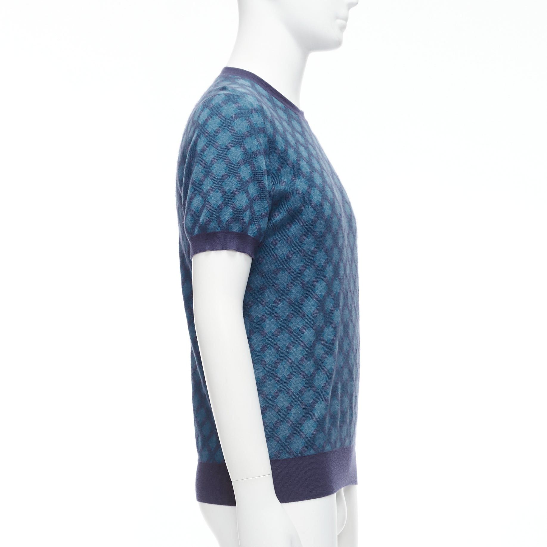 Brioni BRIONI silk cashmere blue navy diagonal check short sleeve sweater IT50 L Size US L / EU 52-54 / 3 - 4 Thumbnail
