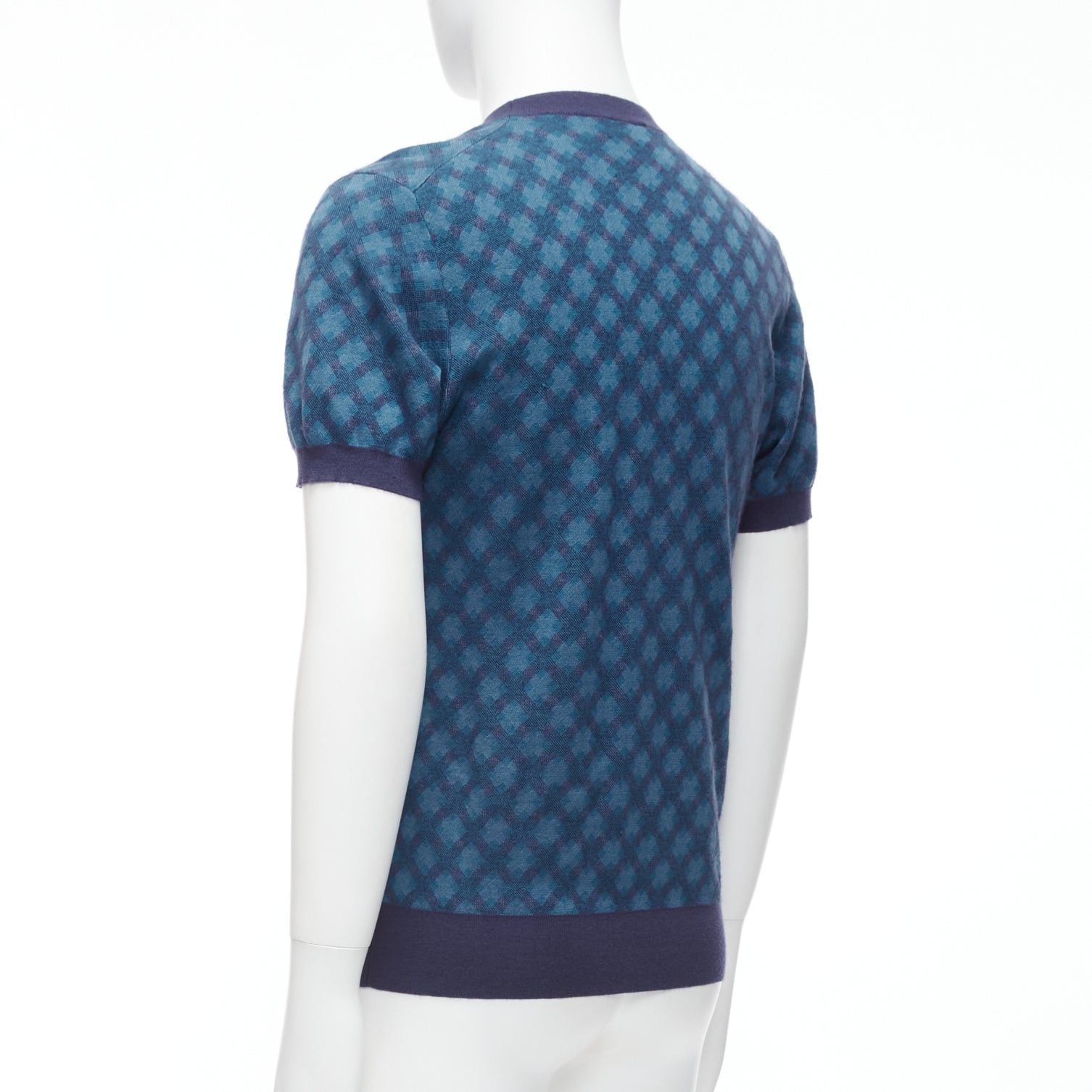Brioni BRIONI silk cashmere blue navy diagonal check short sleeve sweater IT50 L Size US L / EU 52-54 / 3 - 6 Thumbnail