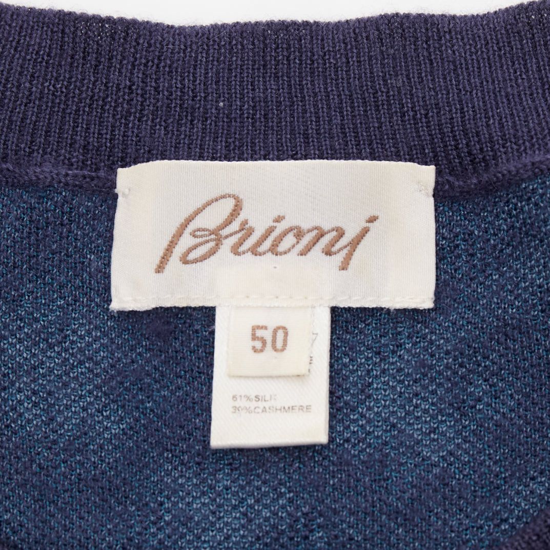 Brioni BRIONI silk cashmere blue navy diagonal check short sleeve sweater IT50 L Size US L / EU 52-54 / 3 - 8 Thumbnail