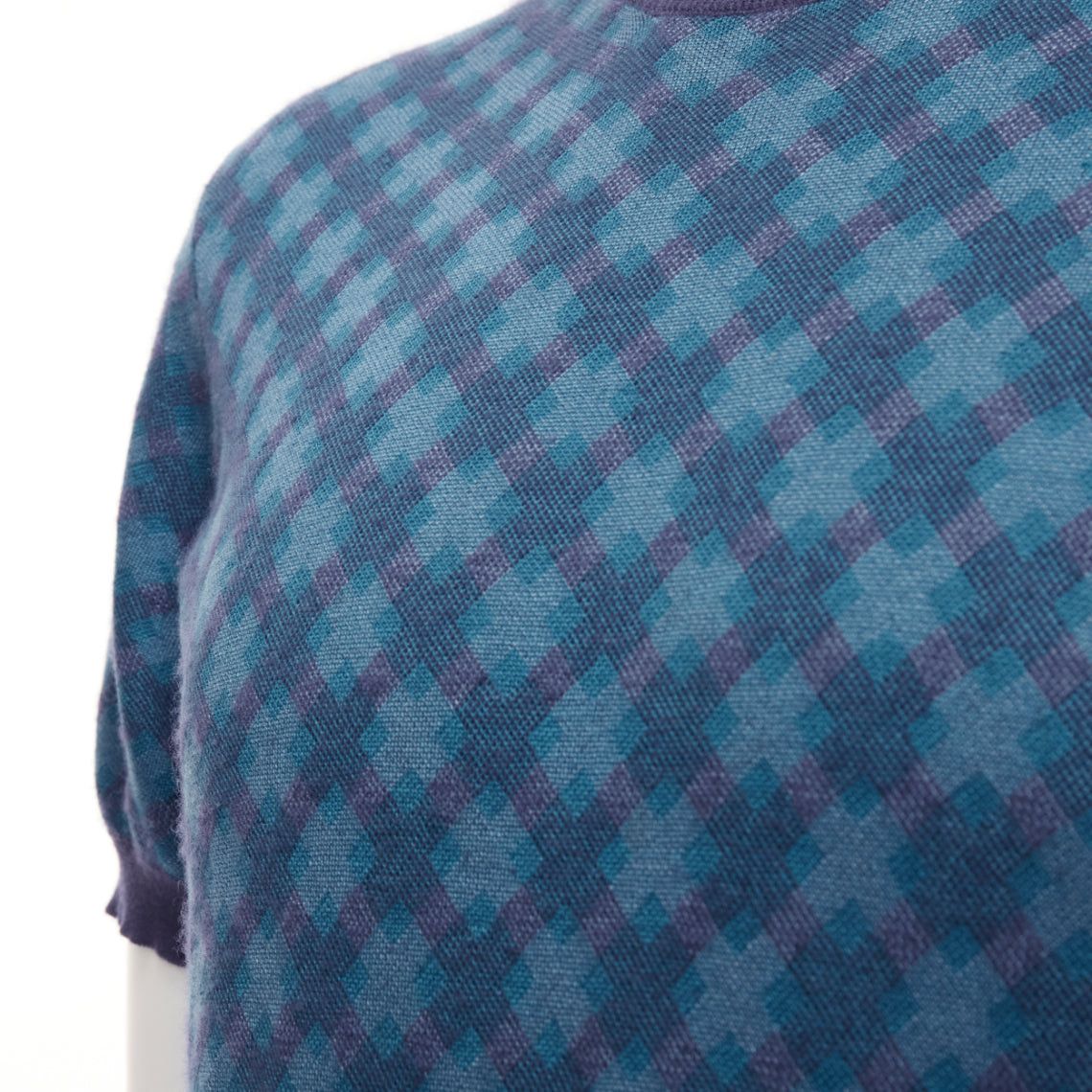 Brioni BRIONI silk cashmere blue navy diagonal check short sleeve sweater IT50 L Size US L / EU 52-54 / 3 - 7 Thumbnail