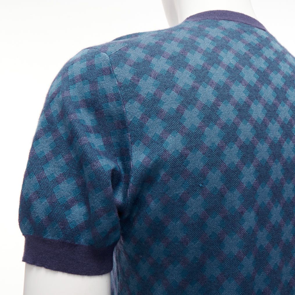 Brioni BRIONI silk cashmere blue navy diagonal check short sleeve sweater IT50 L Size US L / EU 52-54 / 3 - 2 Thumbnail