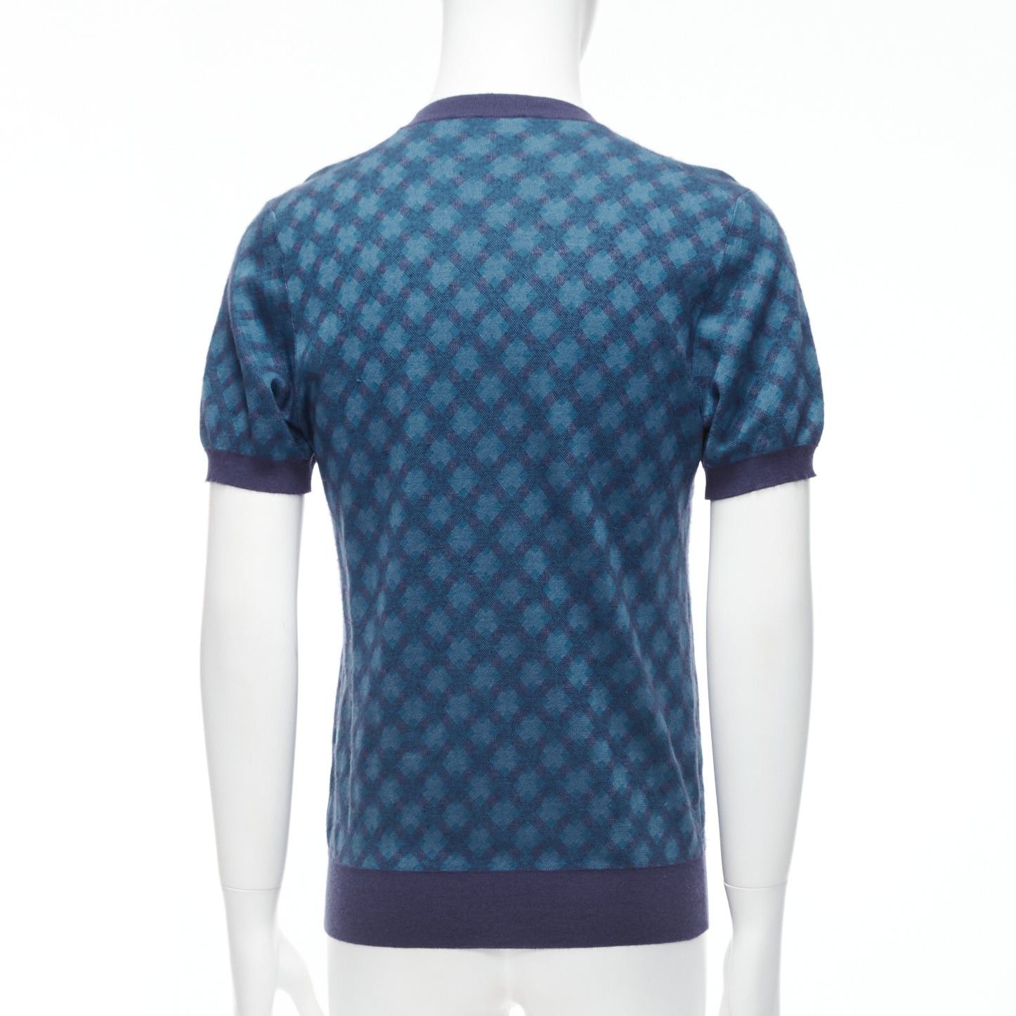 Brioni BRIONI silk cashmere blue navy diagonal check short sleeve sweater IT50 L Size US L / EU 52-54 / 3 - 5 Thumbnail
