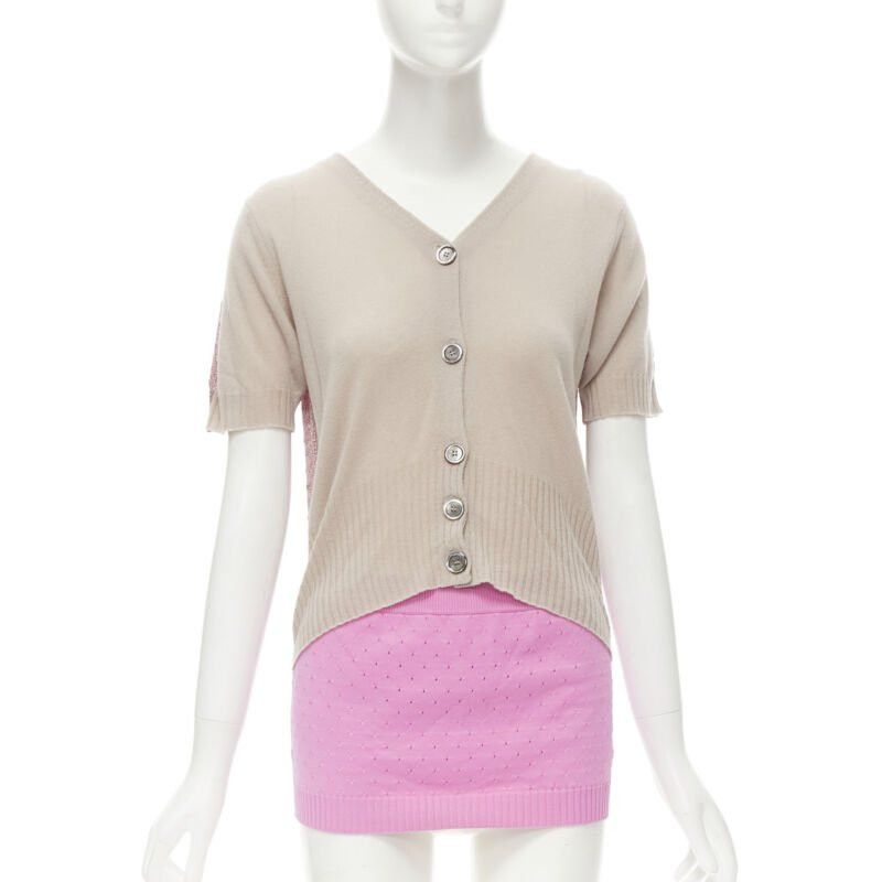 Louis Vuitton LOUIS VUITTON Vintage beige cashmere blend pink lurex layered cardigan L Size L / US 10 / IT 46 - 4 Thumbnail