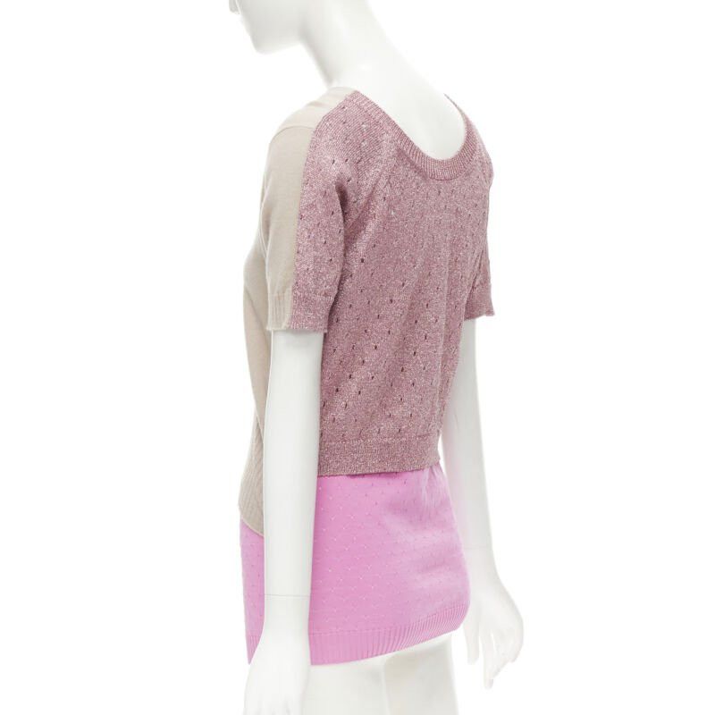 Louis Vuitton LOUIS VUITTON Vintage beige cashmere blend pink lurex layered cardigan L Size L / US 10 / IT 46 - 8 Thumbnail