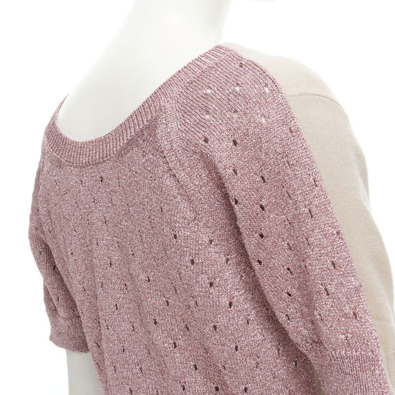 Louis Vuitton LOUIS VUITTON Vintage beige cashmere blend pink lurex layered cardigan L Size L / US 10 / IT 46 - 11 Thumbnail