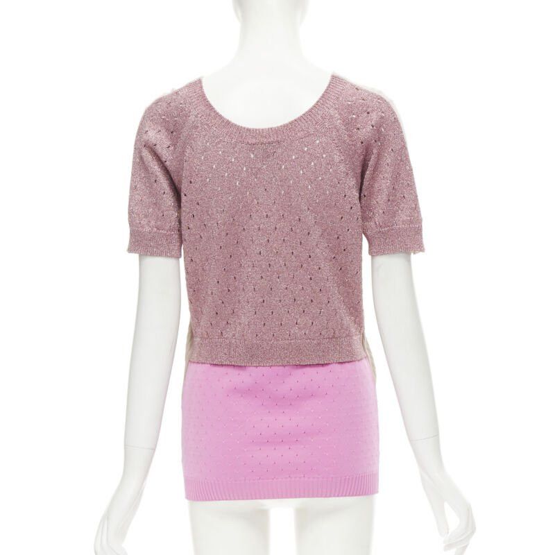 Louis Vuitton LOUIS VUITTON Vintage beige cashmere blend pink lurex layered cardigan L Size L / US 10 / IT 46 - 7 Thumbnail