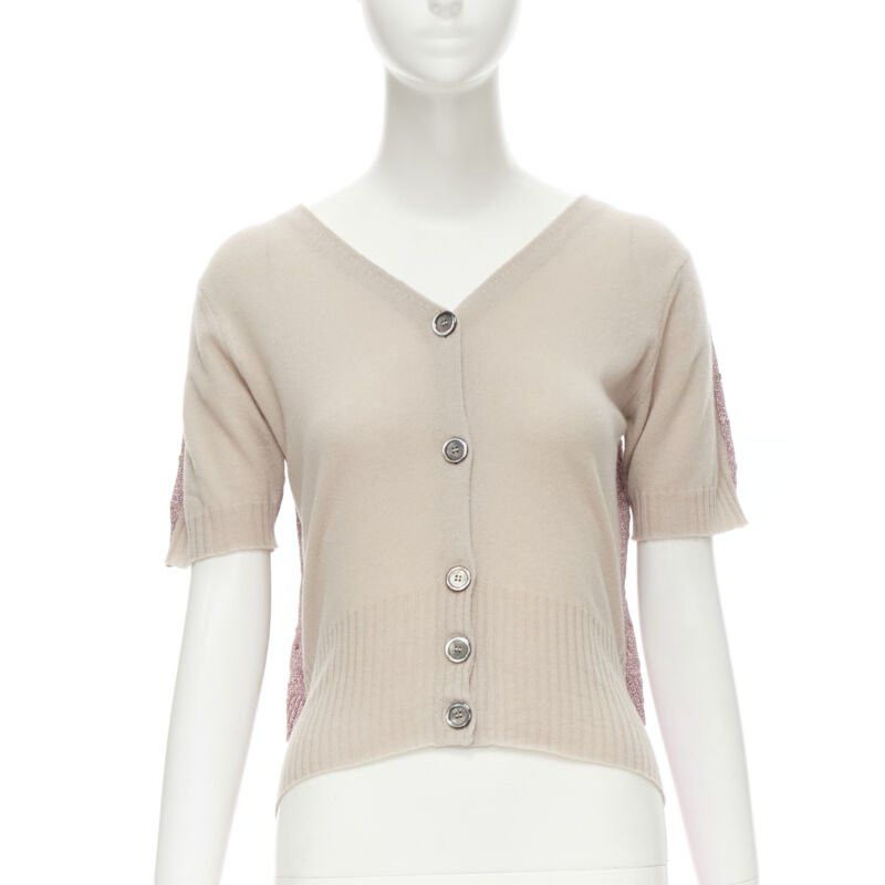 Louis Vuitton LOUIS VUITTON Vintage beige cashmere blend pink lurex layered cardigan L Size L / US 10 / IT 46 - 3 Thumbnail