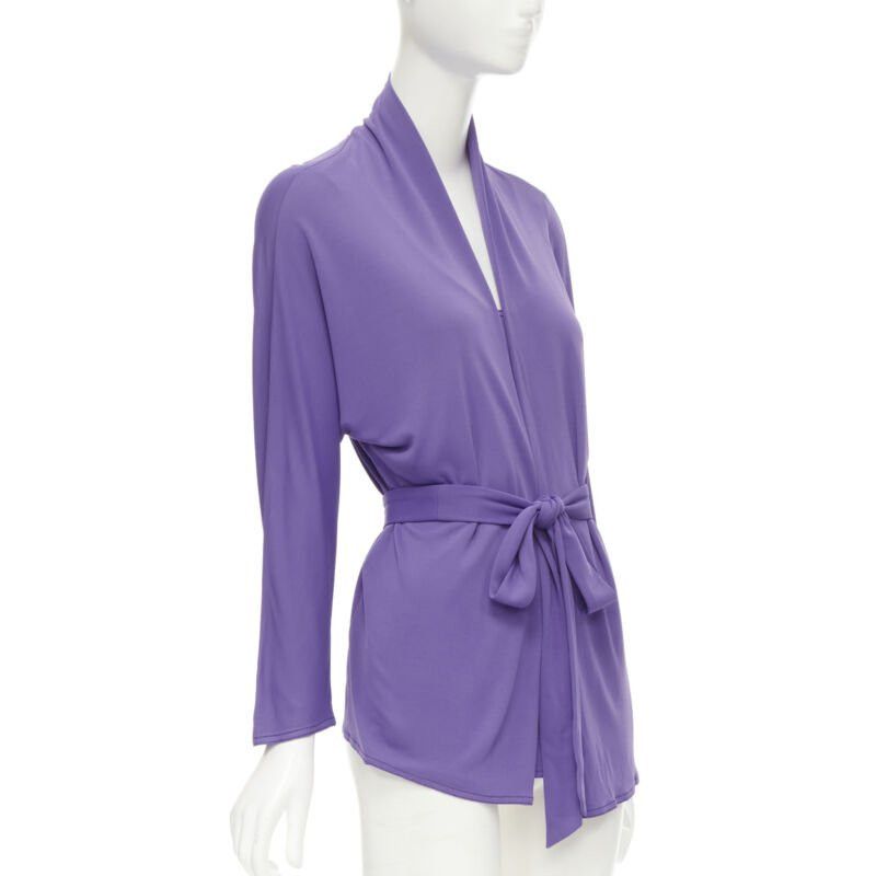 Hermes HERMES purple viscose scoop neck double layered belted cardigan top FR38 S Size S / US 4 / IT 40 - 3 Thumbnail