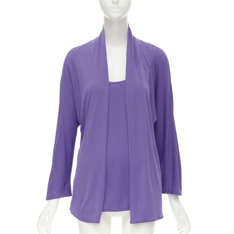 Hermes HERMES purple viscose scoop neck double layered belted cardigan top FR38 S Size S / US 4 / IT 40 - 2 Thumbnail