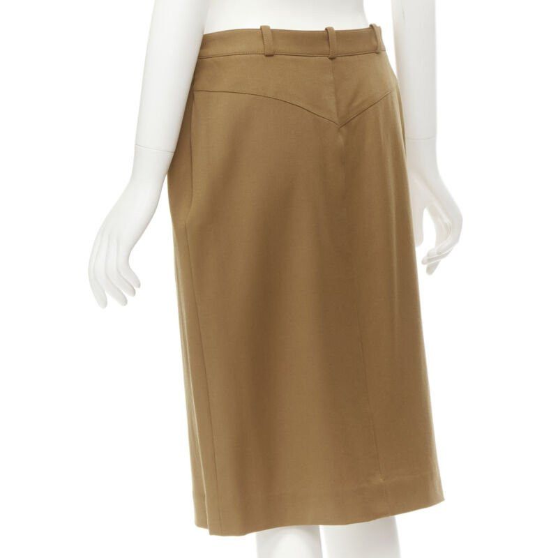 Hermes HERMES brown wool blend leather Sellier zipper pocket pencil skirt FR42 L Size 30" / US 8 / IT 44 - 6 Thumbnail