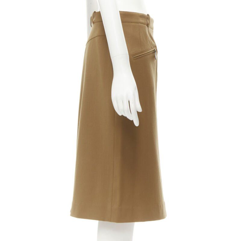 Hermes HERMES brown wool blend leather Sellier zipper pocket pencil skirt FR42 L Size 30" / US 8 / IT 44 - 4 Thumbnail