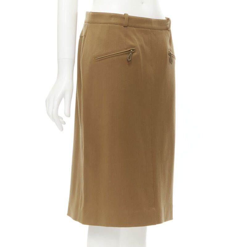 Hermes HERMES brown wool blend leather Sellier zipper pocket pencil skirt FR42 L Size 30" / US 8 / IT 44 - 3 Thumbnail
