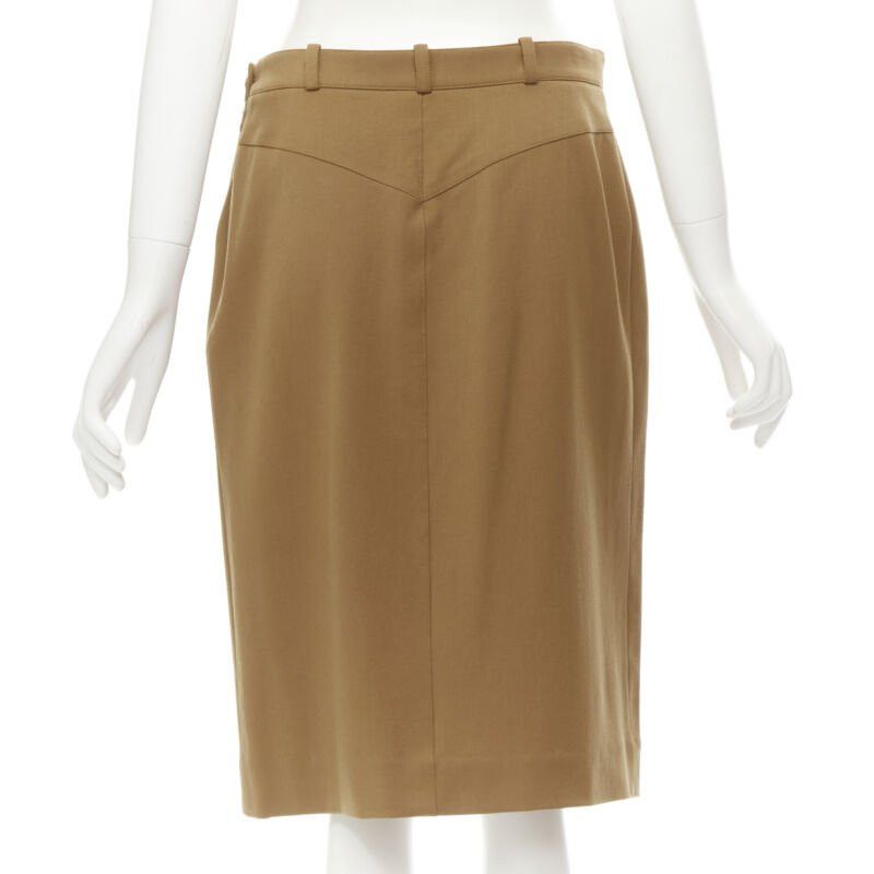 Hermes HERMES brown wool blend leather Sellier zipper pocket pencil skirt FR42 L Size 30" / US 8 / IT 44 - 5 Thumbnail