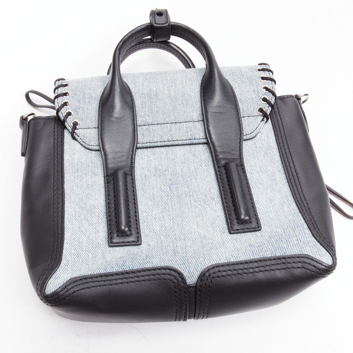 3.1 Phillip Lim 3.1 PHILLIP LIM Pashli washed blue denim whipstitch black leather mini crossbody bag Size ONE SIZE - 11 Thumbnail