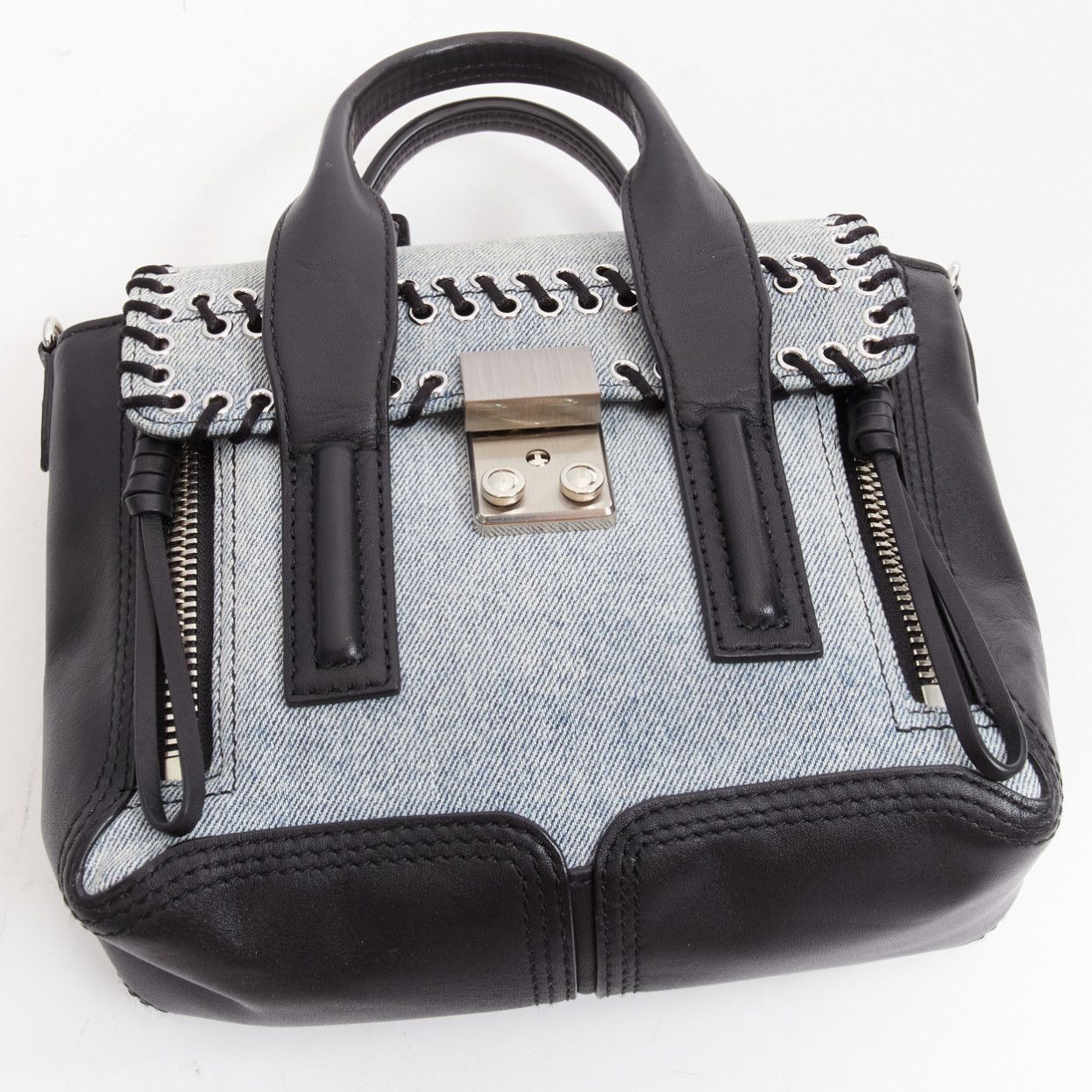 3.1 Phillip Lim 3.1 PHILLIP LIM Pashli washed blue denim whipstitch black leather mini crossbody bag Size ONE SIZE - 7 Thumbnail