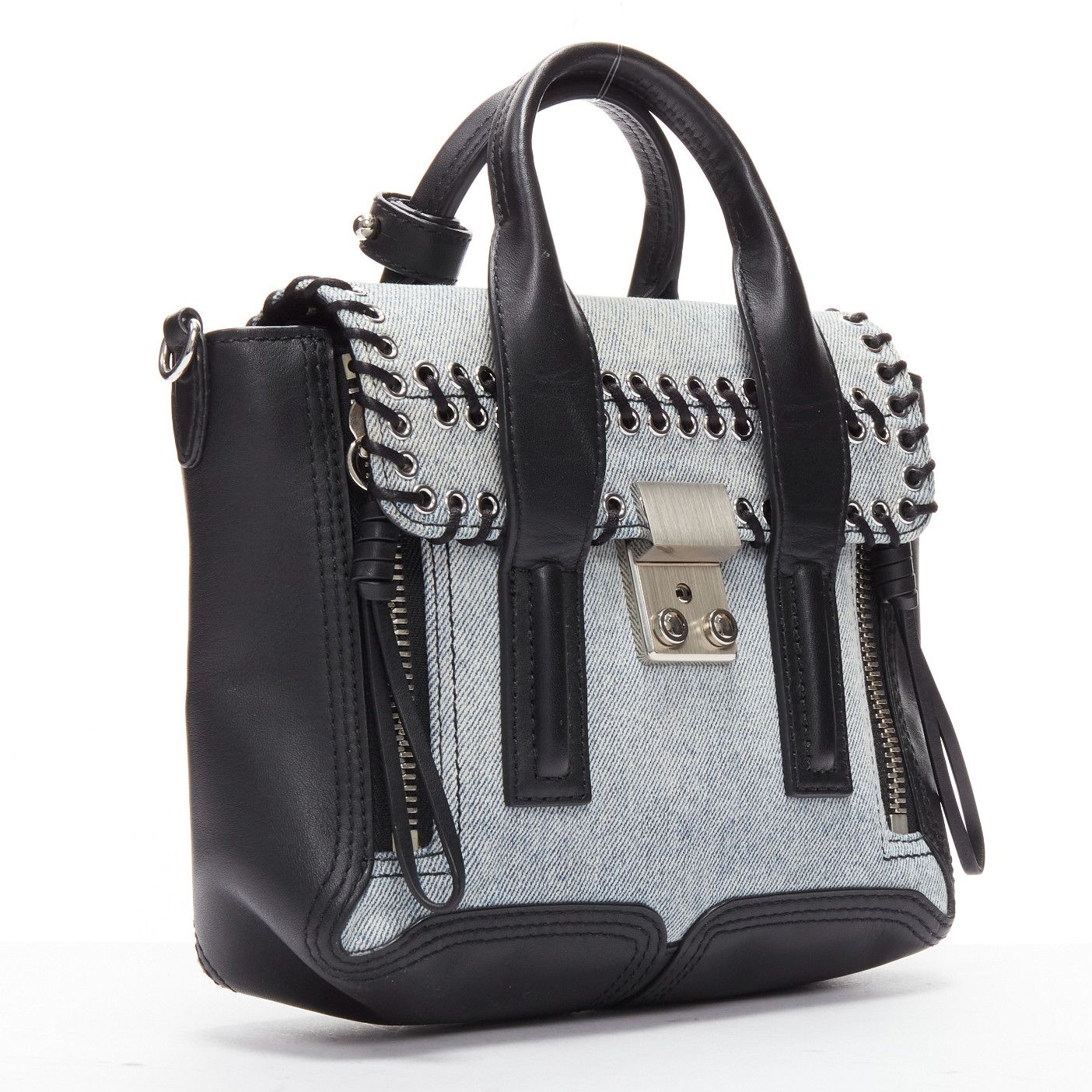 3.1 Phillip Lim 3.1 PHILLIP LIM Pashli washed blue denim whipstitch black leather mini crossbody bag Size ONE SIZE - 3 Thumbnail