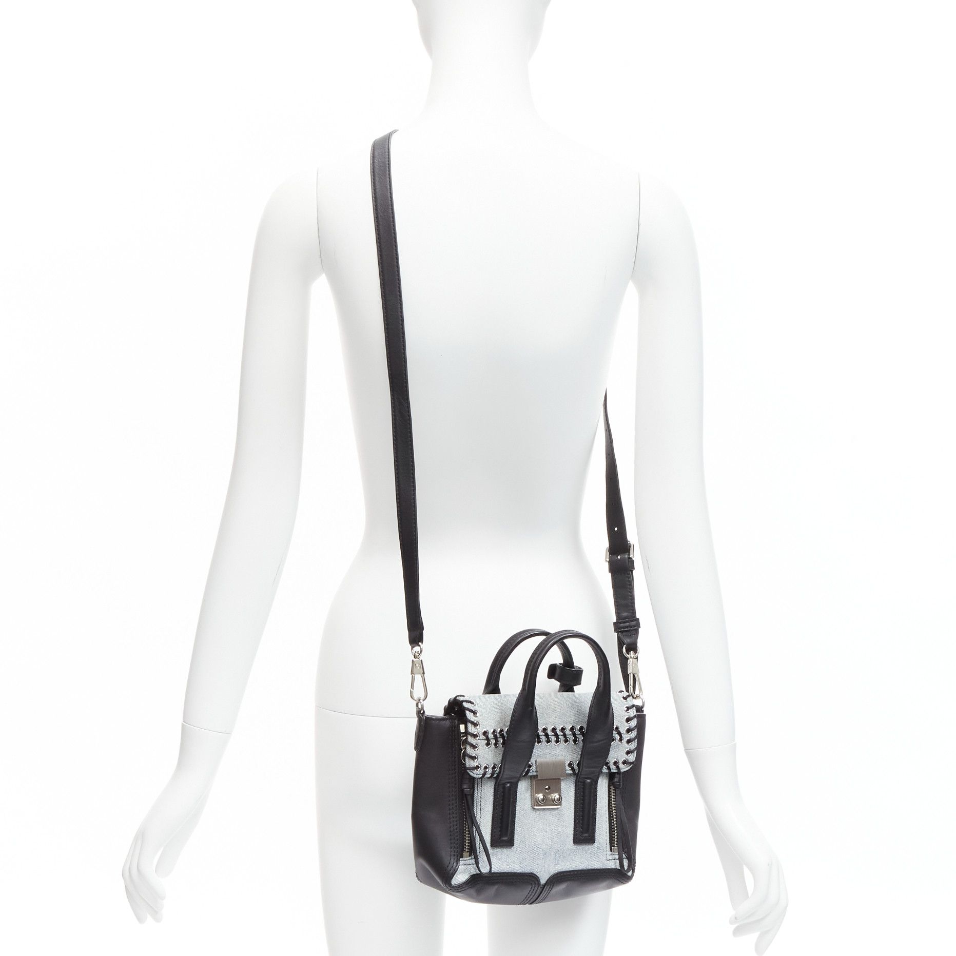 3.1 Phillip Lim 3.1 PHILLIP LIM Pashli washed blue denim whipstitch black leather mini crossbody bag Size ONE SIZE - 2 Thumbnail