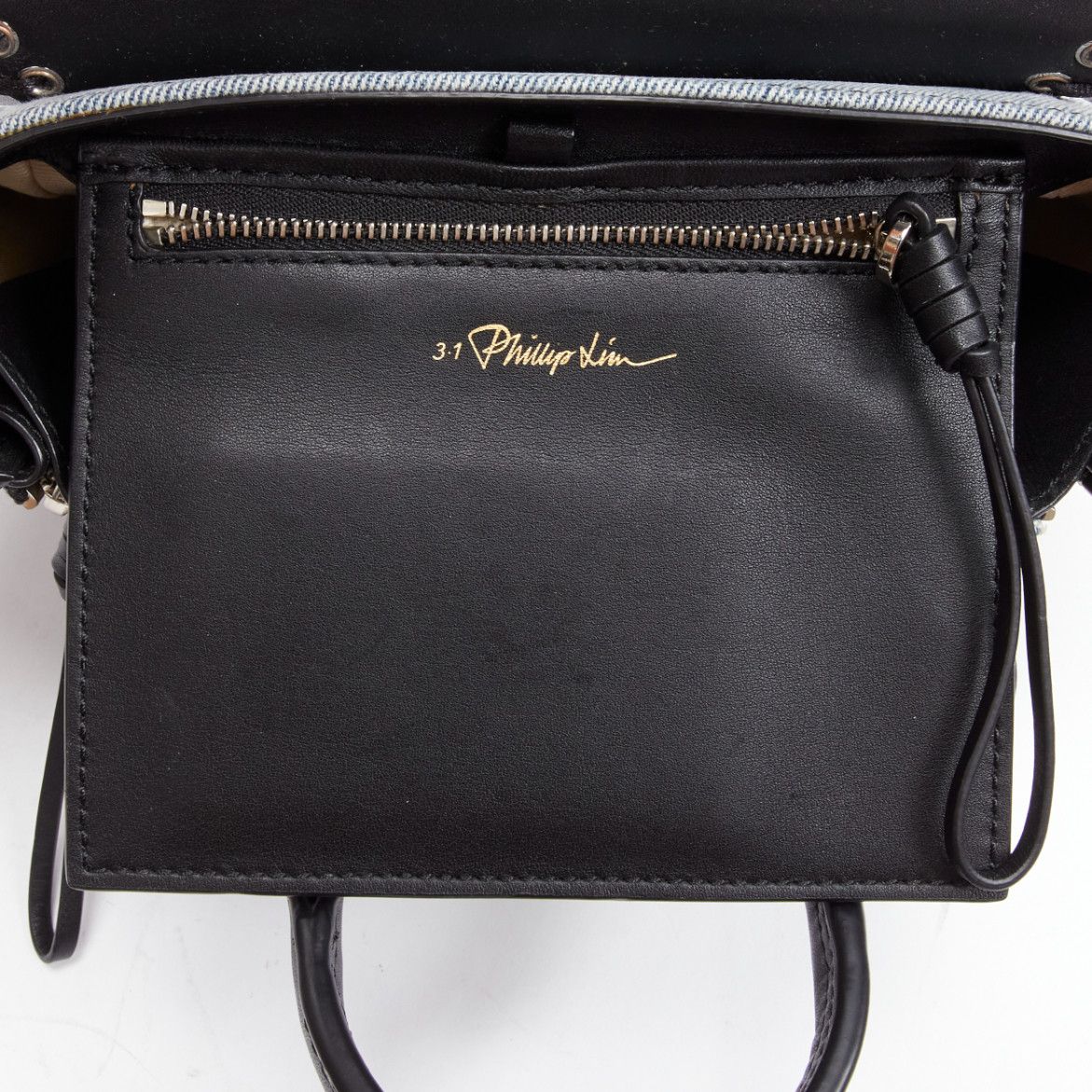 3.1 Phillip Lim 3.1 PHILLIP LIM Pashli washed blue denim whipstitch black leather mini crossbody bag Size ONE SIZE - 10 Thumbnail