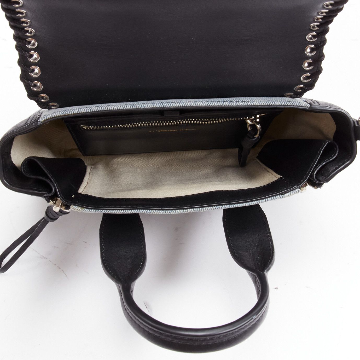 3.1 Phillip Lim 3.1 PHILLIP LIM Pashli washed blue denim whipstitch black leather mini crossbody bag Size ONE SIZE - 9 Thumbnail