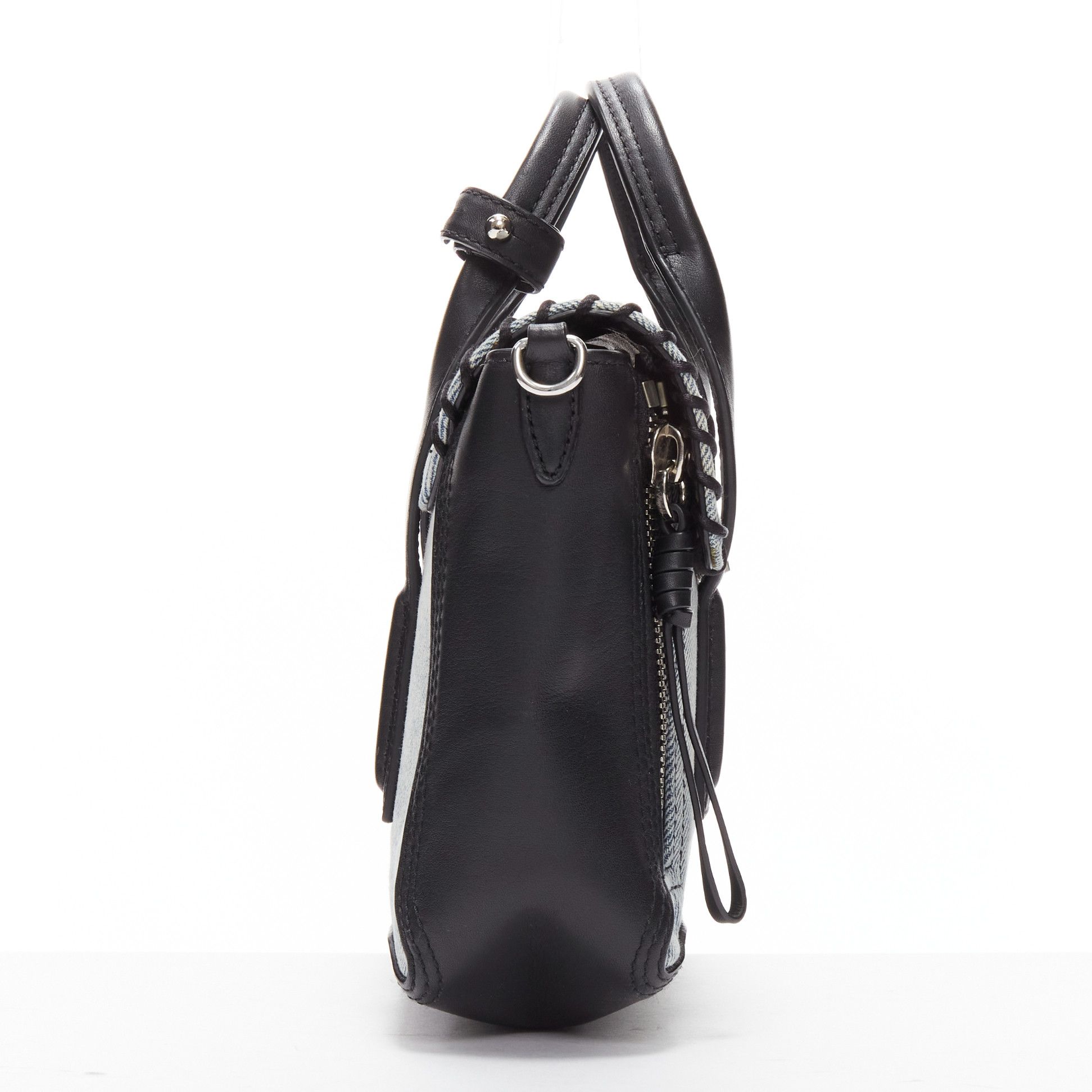 3.1 Phillip Lim 3.1 PHILLIP LIM Pashli washed blue denim whipstitch black leather mini crossbody bag Size ONE SIZE - 4 Thumbnail