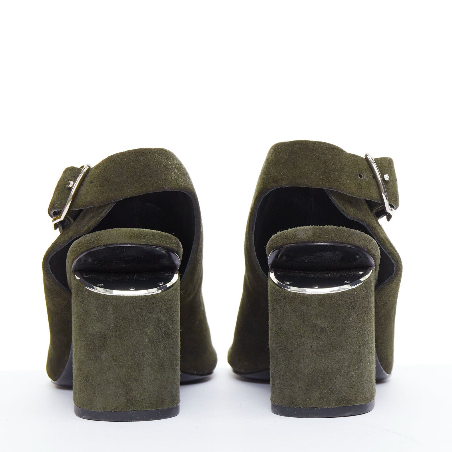 Alexander Wang ALEXANDER WANG Nadia green suede silver cut out open toe heels EU39 Size US 9 / IT 39 - 5 Thumbnail
