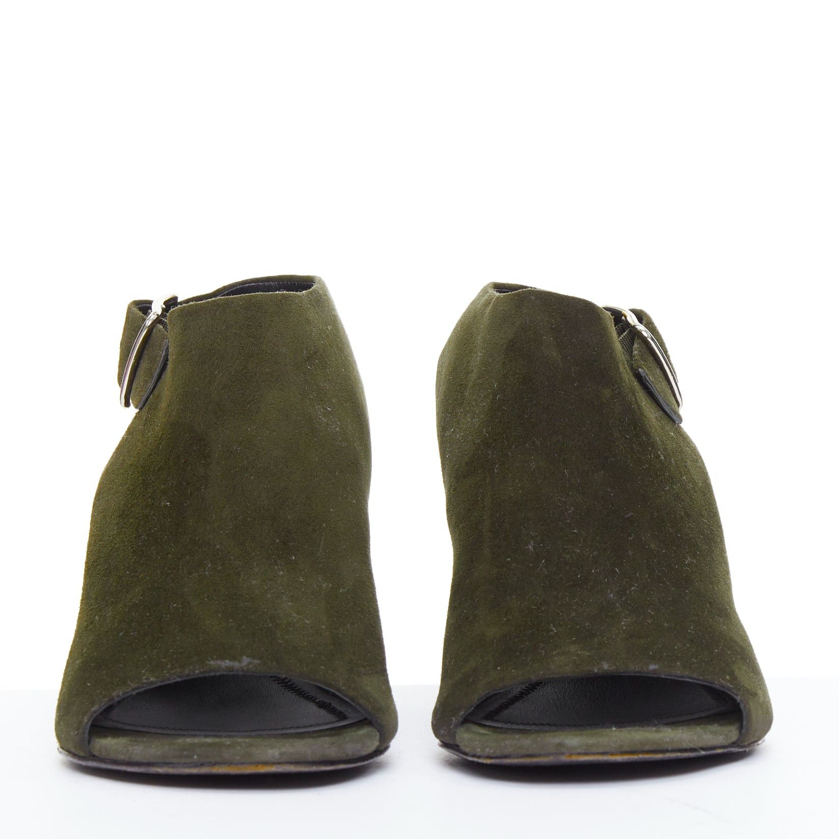 Alexander Wang ALEXANDER WANG Nadia green suede silver cut out open toe heels EU39 Size US 9 / IT 39 - 3 Thumbnail