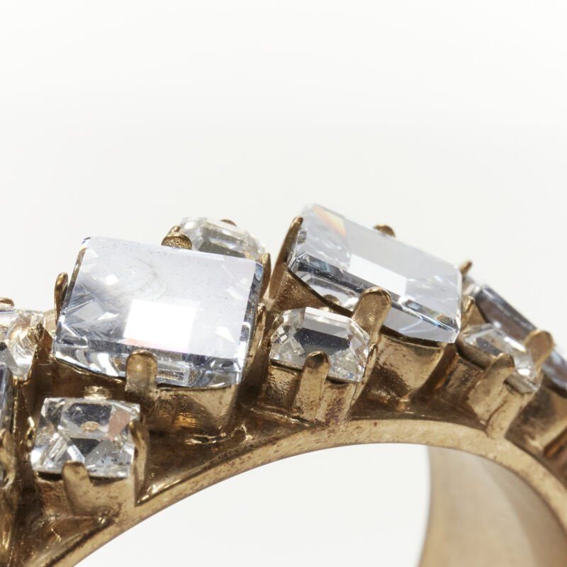 Dior CHRISTIAN DIOR light blue clear square crystal jewel gold-tone cuff bangle M Size ONE SIZE - 7 Thumbnail