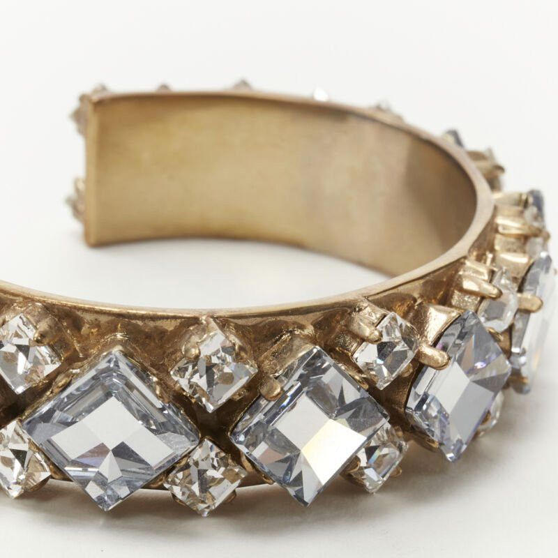 Dior CHRISTIAN DIOR light blue clear square crystal jewel gold-tone cuff bangle M Size ONE SIZE - 6 Thumbnail