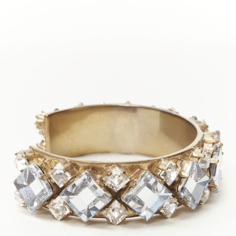 Dior CHRISTIAN DIOR light blue clear square crystal jewel gold-tone cuff bangle M Size ONE SIZE - 3 Thumbnail