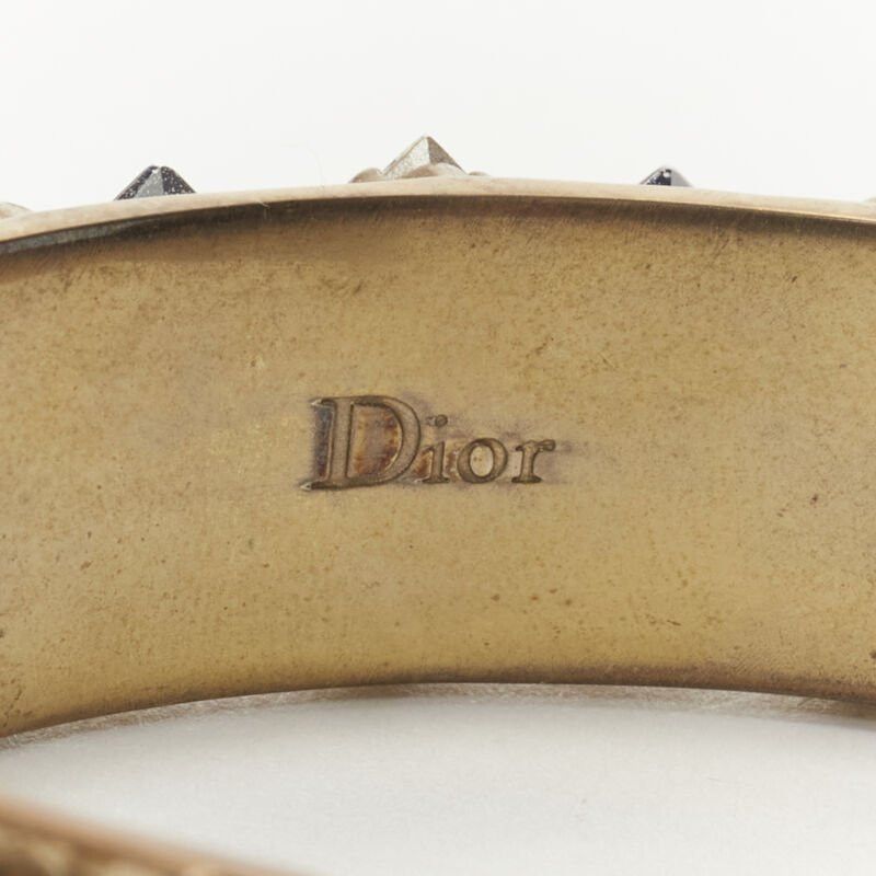 Dior CHRISTIAN DIOR light blue clear square crystal jewel gold-tone cuff bangle M Size ONE SIZE - 8 Thumbnail