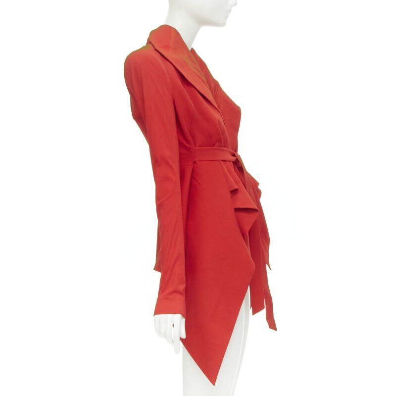Gareth Pugh new GARTEH PUGH red shoulder padded draped hem belted jacket IT38 XS Size XS / US 0-2 / IT 36-38 - 4 Thumbnail