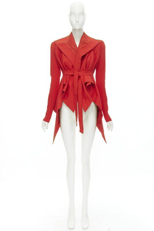 Gareth Pugh new GARTEH PUGH red shoulder padded draped hem belted jacket IT38 XS Size XS / US 0-2 / IT 36-38 - 11 Thumbnail