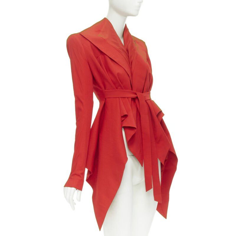 Gareth Pugh new GARTEH PUGH red shoulder padded draped hem belted jacket IT38 XS Size XS / US 0-2 / IT 36-38 - 3 Thumbnail