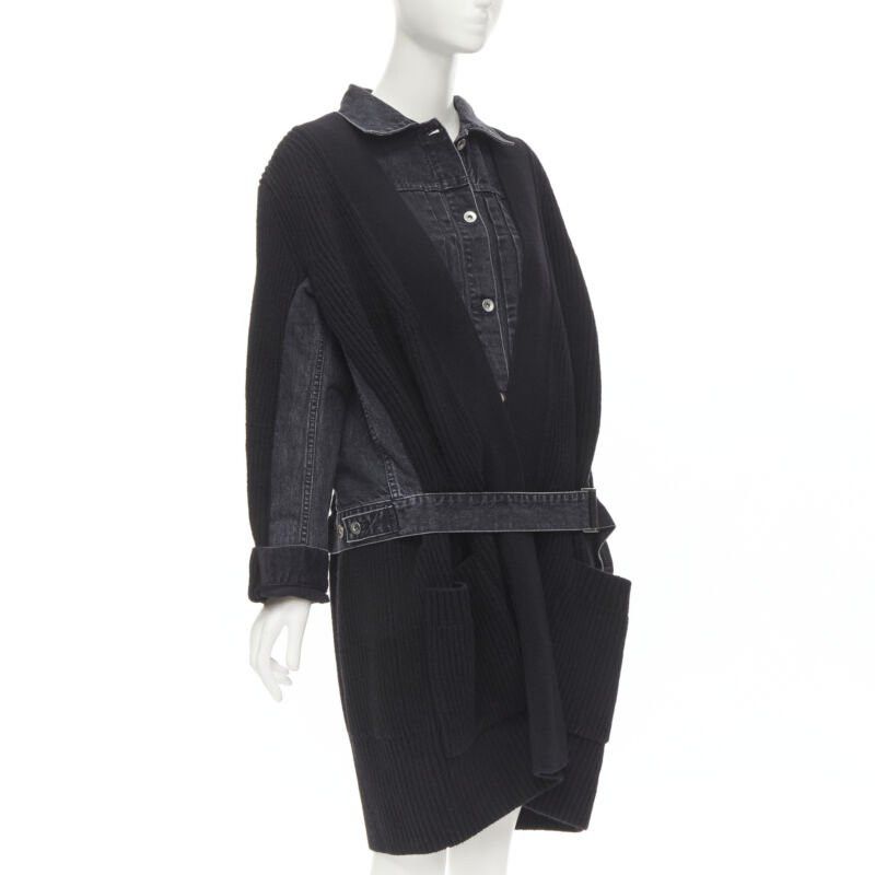 Sacai SACAI 2020 black reconstructed washed denim ribbed cardigan coat JP3 L Size L / US 10 / IT 46 - 3 Thumbnail