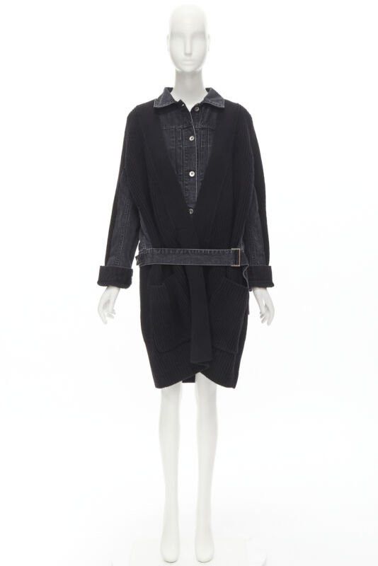 Sacai SACAI 2020 black reconstructed washed denim ribbed cardigan coat JP3 L Size L / US 10 / IT 46 - 10 Thumbnail