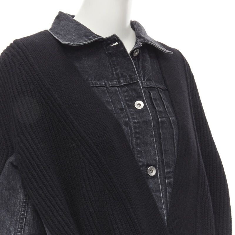 Sacai SACAI 2020 black reconstructed washed denim ribbed cardigan coat JP3 L Size L / US 10 / IT 46 - 7 Thumbnail