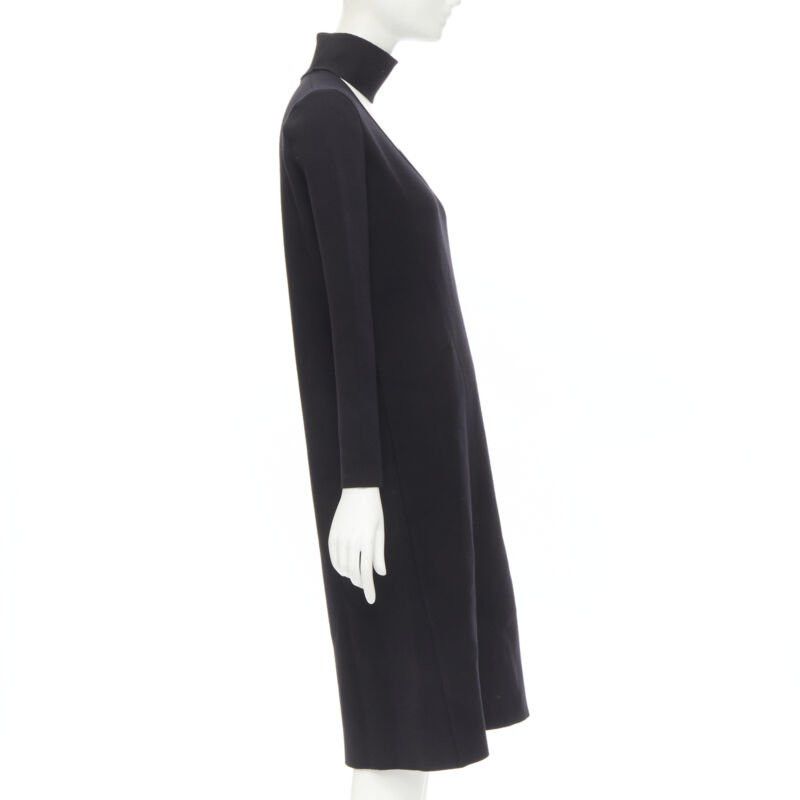 Bottega Veneta BOTTEGA VENETA 2019 Runway black thick wool blend cut out collar dress IT38 XS Size XS / US 0-2 / IT 36-38 - 4 Thumbnail