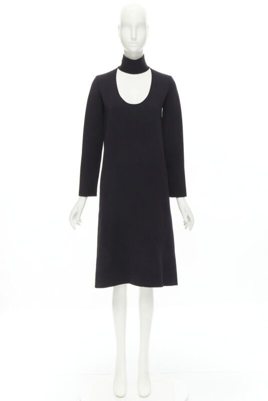 Bottega Veneta BOTTEGA VENETA 2019 Runway black thick wool blend cut out collar dress IT38 XS Size XS / US 0-2 / IT 36-38 - 10 Thumbnail