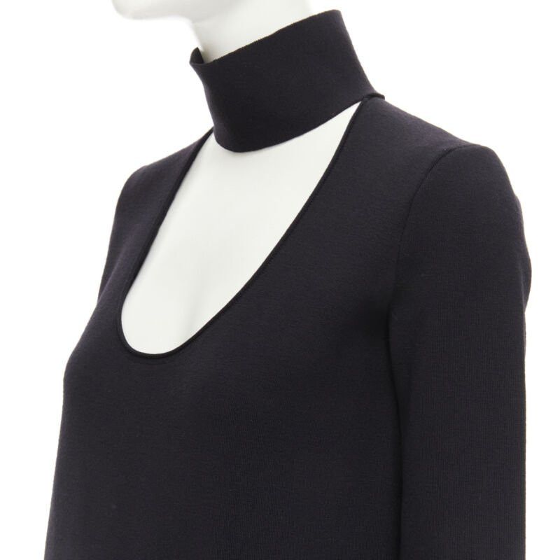 Bottega Veneta BOTTEGA VENETA 2019 Runway black thick wool blend cut out collar dress IT38 XS Size XS / US 0-2 / IT 36-38 - 2 Thumbnail