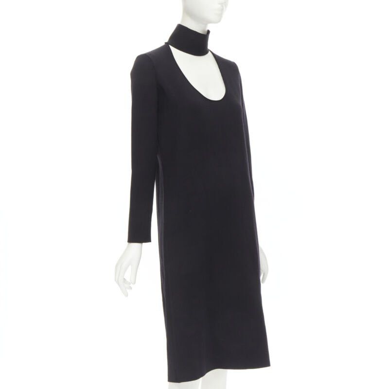Bottega Veneta BOTTEGA VENETA 2019 Runway black thick wool blend cut out collar dress IT38 XS Size XS / US 0-2 / IT 36-38 - 3 Thumbnail