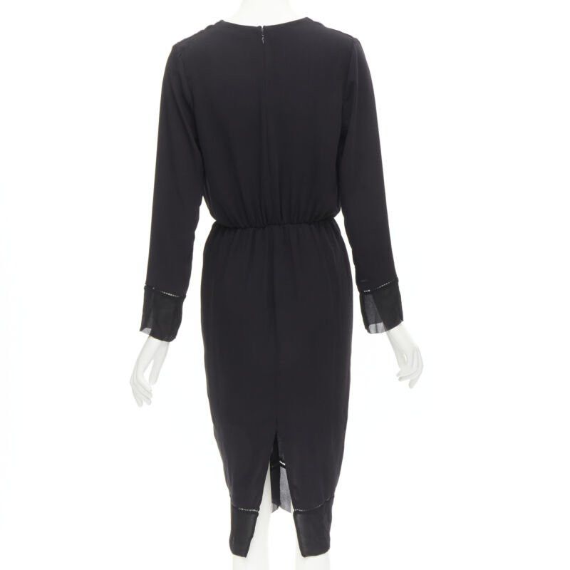 Zimmermann ZIMMERMANN black V-neck gathered waist lattice detail dress US0 XS Size XS / US 0-2 / IT 36-38 - 5 Thumbnail