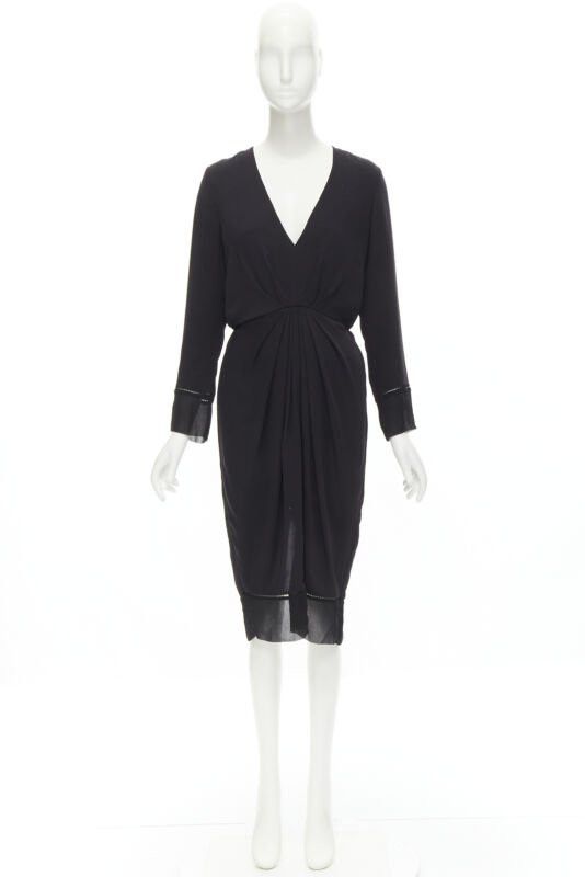 Zimmermann ZIMMERMANN black V-neck gathered waist lattice detail dress US0 XS Size XS / US 0-2 / IT 36-38 - 10 Thumbnail