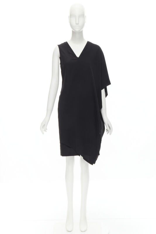 Maison Margiela MAISON MARGIELA 2013 black polyester V-neck asymmetric bonded cape dress IT40 S Size S / US 4 / IT 40 - 10 Thumbnail