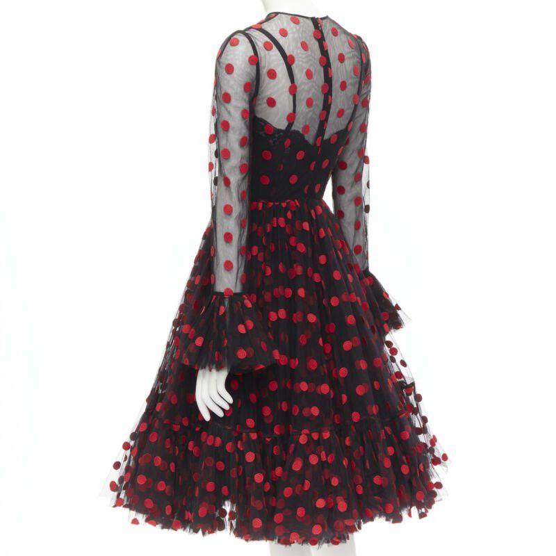 Dolce & Gabbana DOLCE GABBANA black red polka dot embroidered tulle flared dress IT40 S Size S / US 4 / IT 40 - 6 Thumbnail