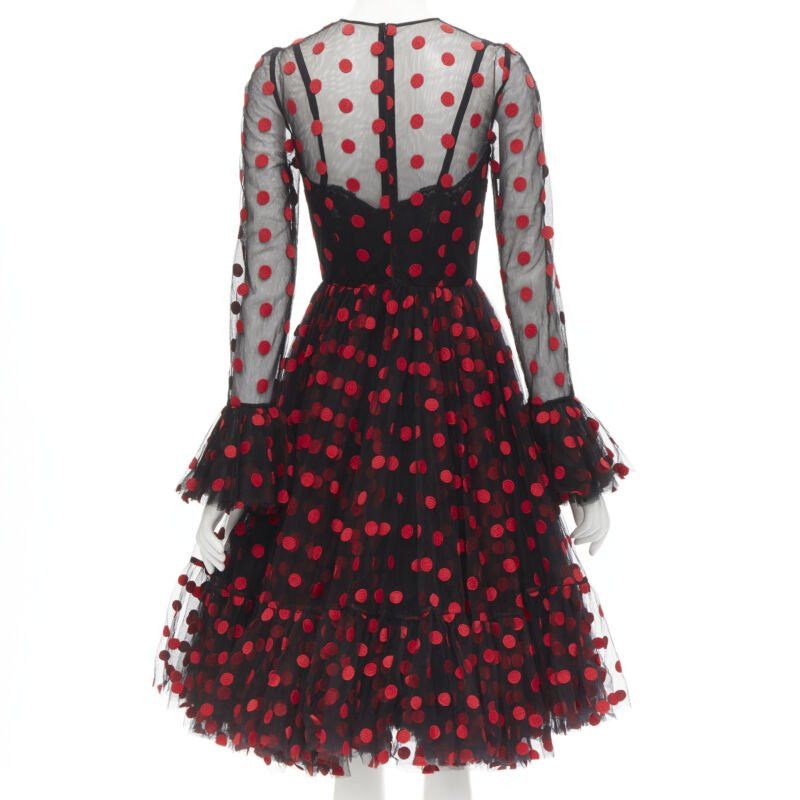 Dolce & Gabbana DOLCE GABBANA black red polka dot embroidered tulle flared dress IT40 S Size S / US 4 / IT 40 - 5 Thumbnail