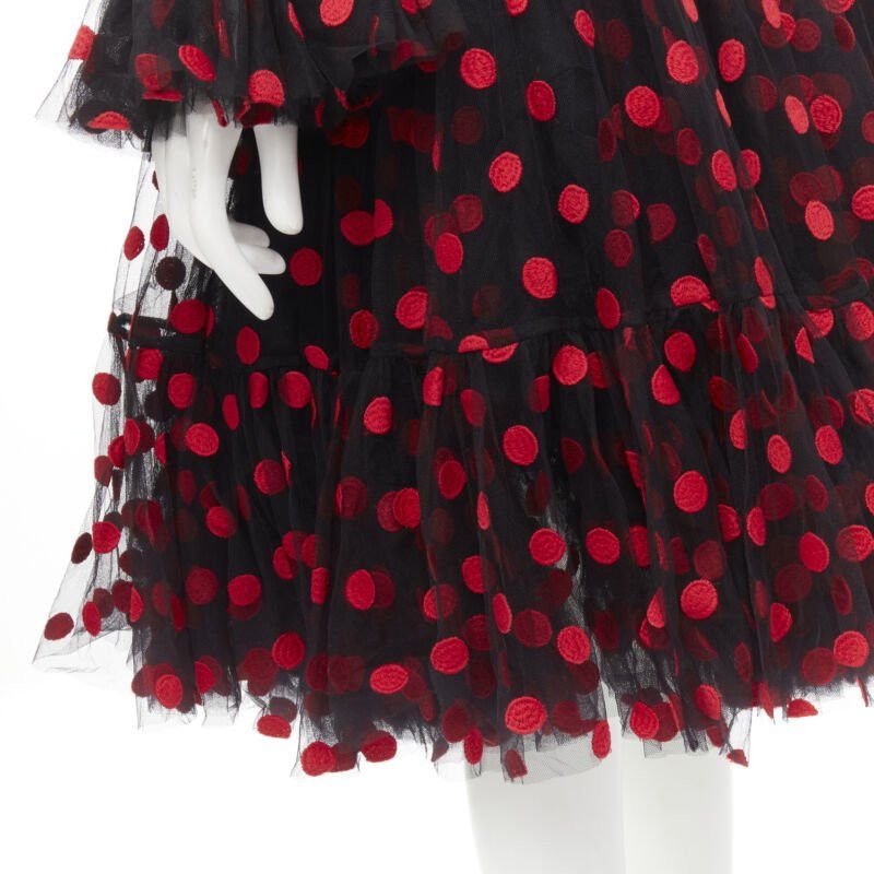 Dolce & Gabbana DOLCE GABBANA black red polka dot embroidered tulle flared dress IT40 S Size S / US 4 / IT 40 - 2 Thumbnail