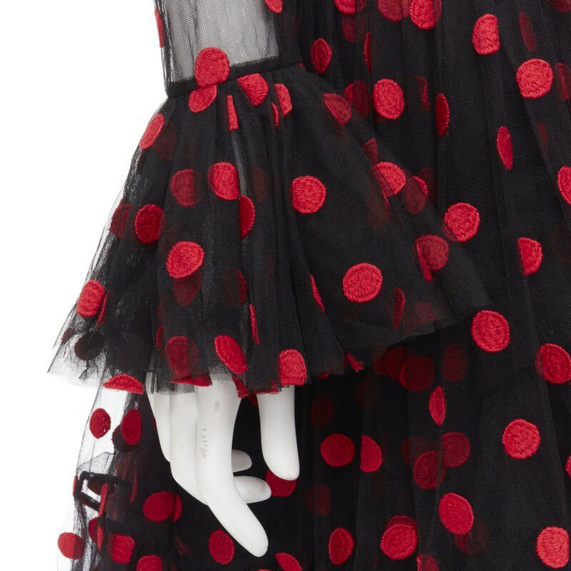 Dolce & Gabbana DOLCE GABBANA black red polka dot embroidered tulle flared dress IT40 S Size S / US 4 / IT 40 - 8 Thumbnail