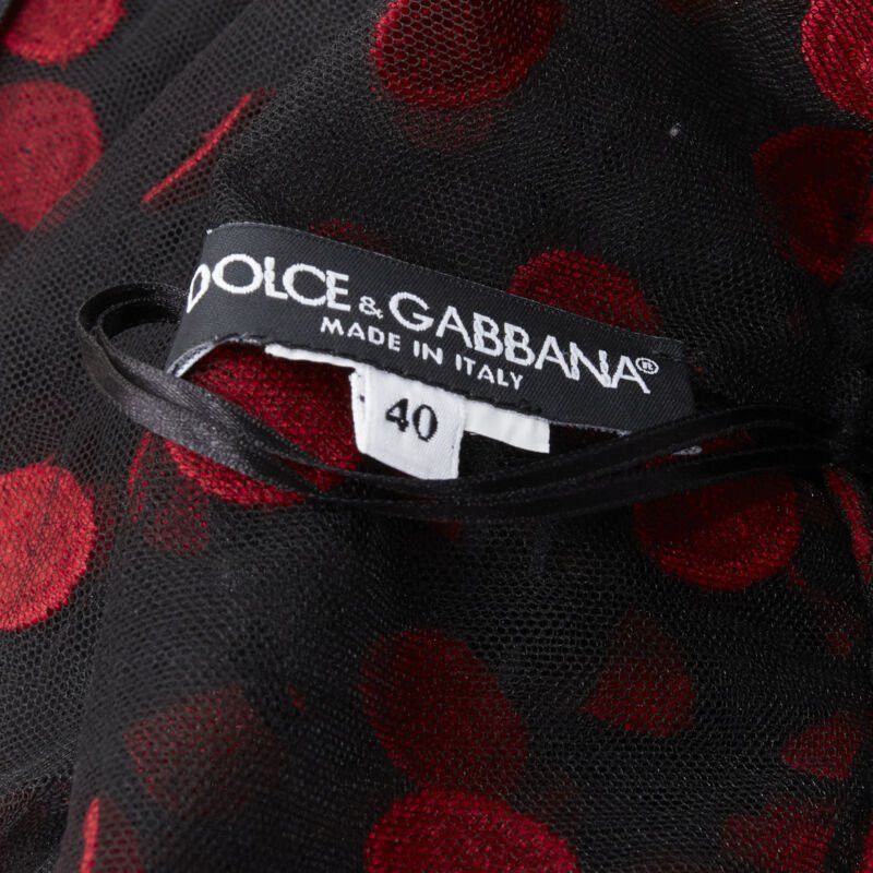 Dolce & Gabbana DOLCE GABBANA black red polka dot embroidered tulle flared dress IT40 S Size S / US 4 / IT 40 - 9 Thumbnail