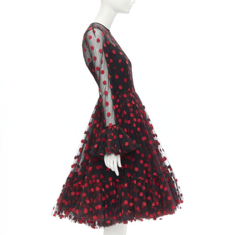 Dolce & Gabbana DOLCE GABBANA black red polka dot embroidered tulle flared dress IT40 S Size S / US 4 / IT 40 - 4 Thumbnail