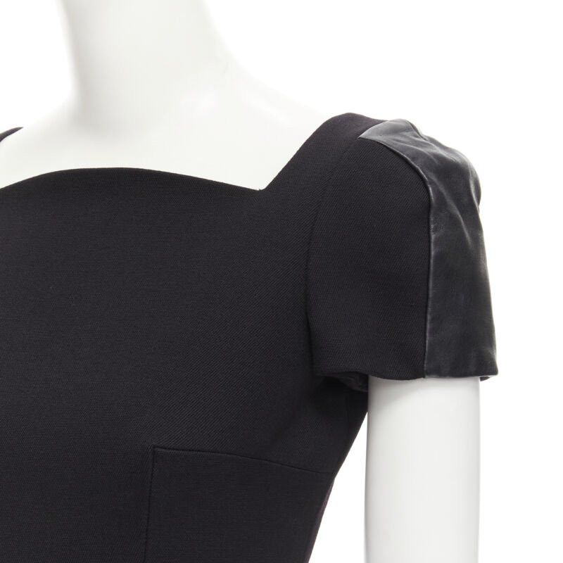 Versace VERSACE square neckline leather cap sleeve bodycon seam sheath dress IT38 XS Size XS / US 0-2 / IT 36-38 - 2 Thumbnail